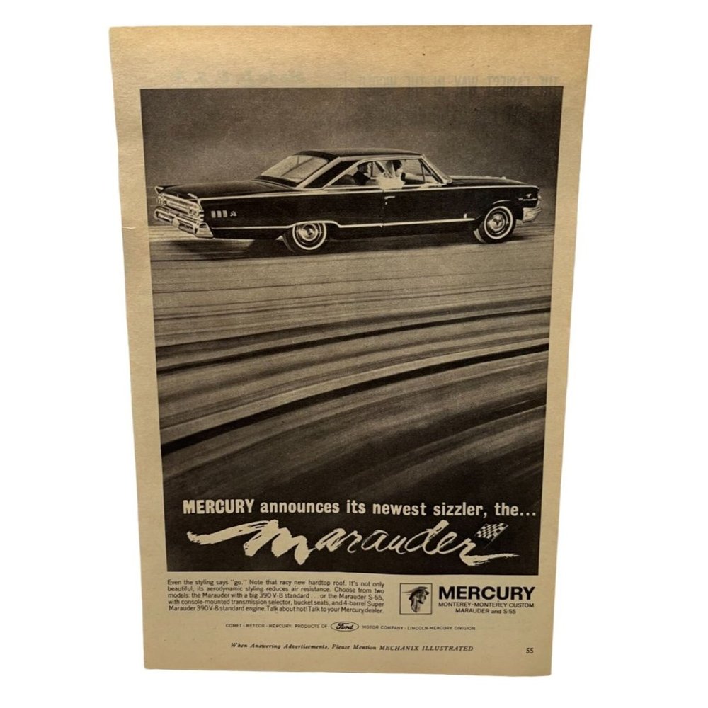 Vintage 1963 Print Ad Ford Mercury Marauder S-55 Auto V-8 Original Ad
